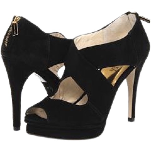 Michael Kors Women’s Elena Cross Strap Black Platform Heel In Black Suede Size:6 - Picture 6 of 16